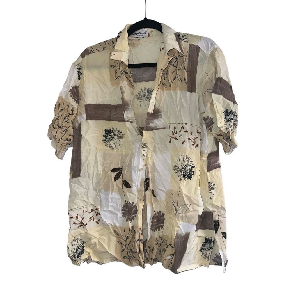 ✨Giorgio Danieli Pale Yellow Hawaiian Tropical Short Sleeve Sz Medium Shirt✨